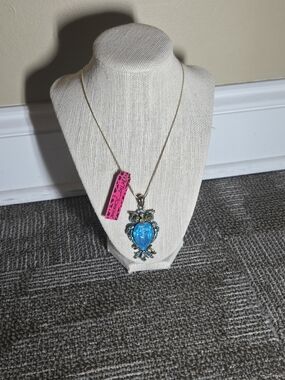 Betsey Johnson Blue Crystal Owl Pendant Necklace